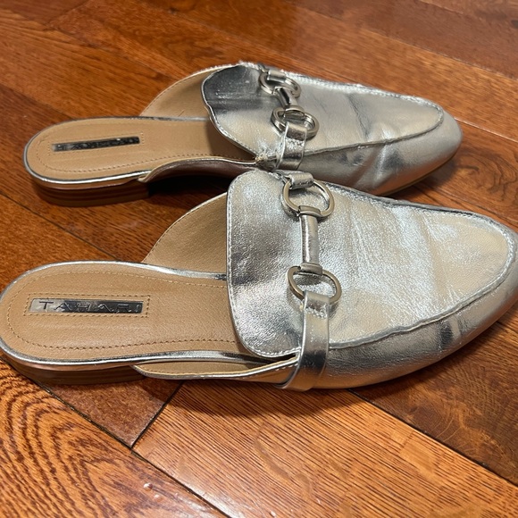 Womens Leather Metallic Mules Silver 79medium - Picture 7 of 8